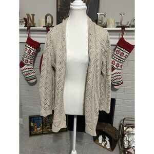 Y2K JM Collection Lg Sweater Womens Cream Crochet Bell Sleeve Open Cardigan